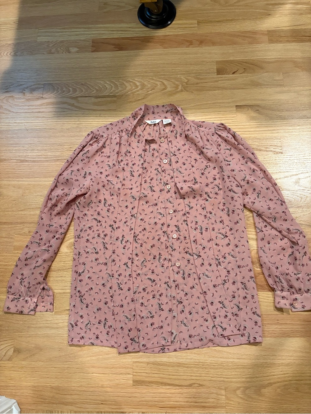 70’s Dalton Tie Front Bow Soft Pink Floral Button-Up Blouse Sz 12